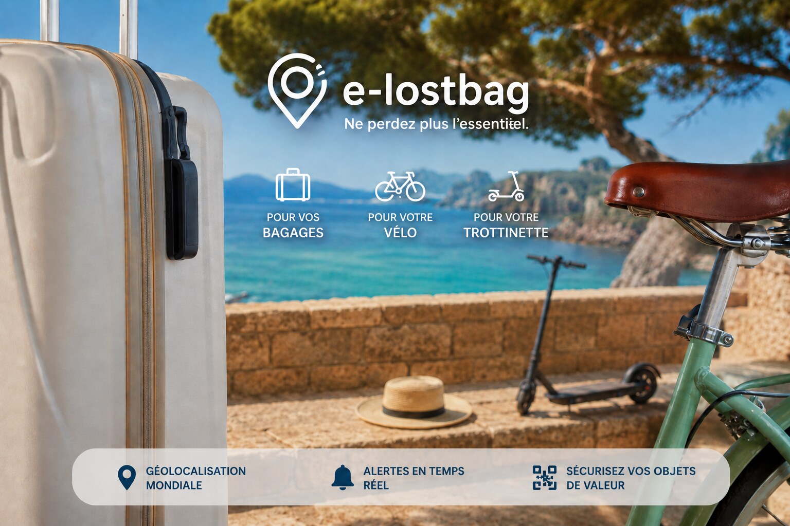 Étiquette E-LOSTBAG fixée à un bagage