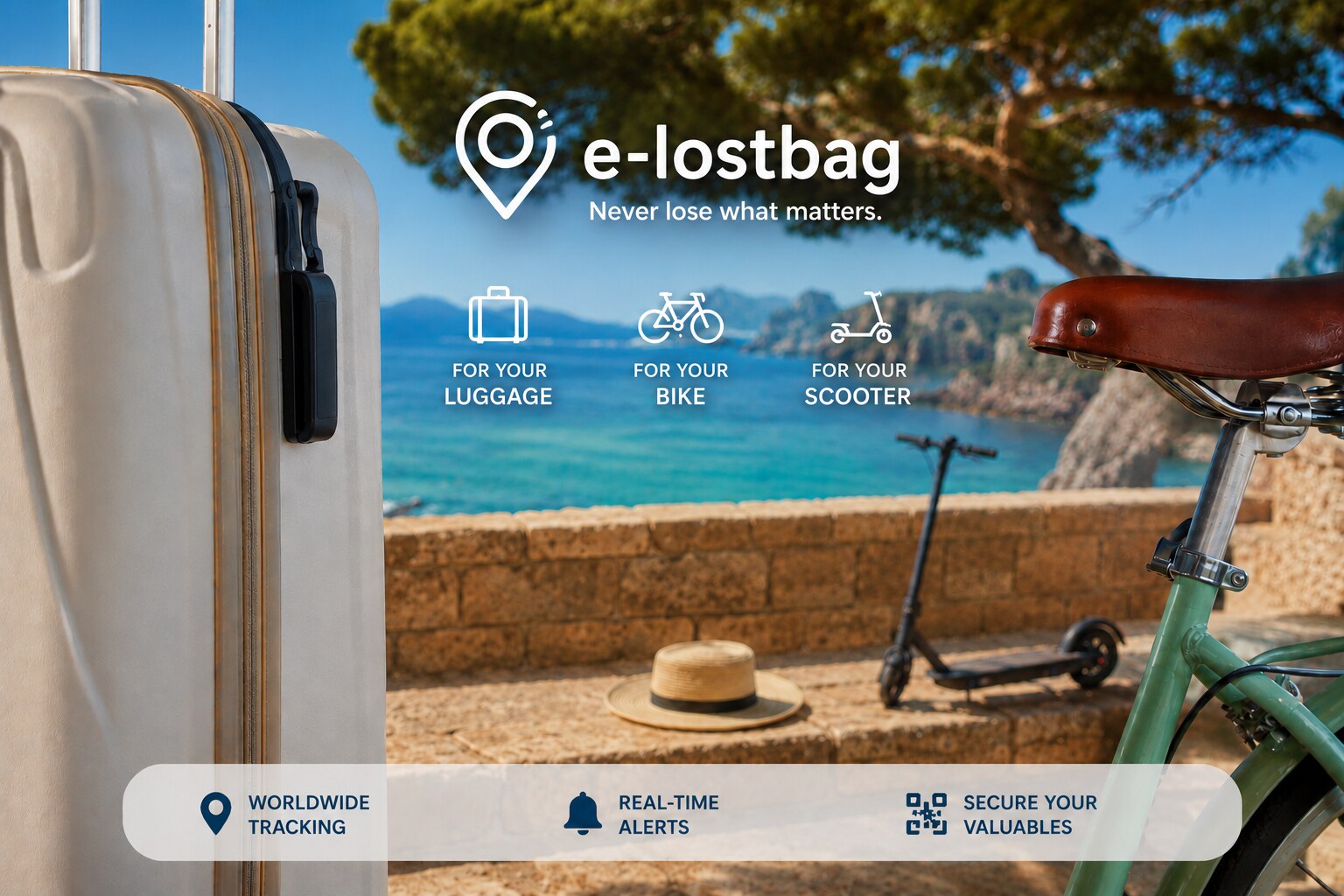 E-LOSTBAG tag attached to a bag