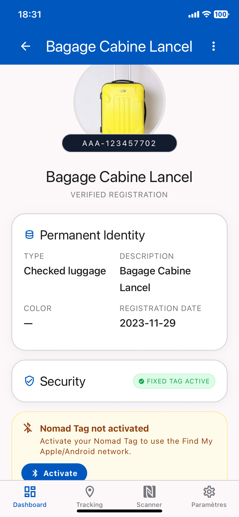 Luggage detail with Nomad Tag